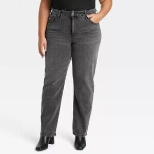 Ava & Viv Women's 90's‎ Straight High Rise Jeans Black Wash Size 17